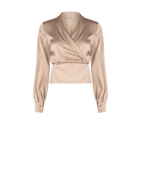 Getailleerde satijnen blouse met gekruiste V-hals Rinascimento
