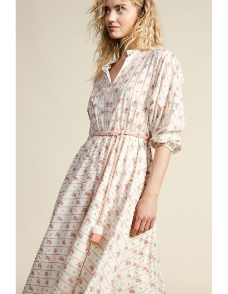 Lange jurk met bloemenprint en gevlochten riem Dixie
