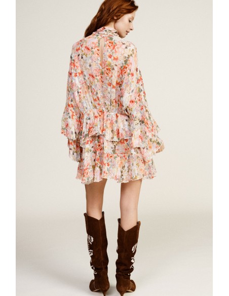 Korte jurk met ruches en bloemenprint Dixie