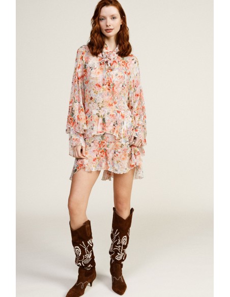 Korte jurk met ruches en bloemenprint Dixie