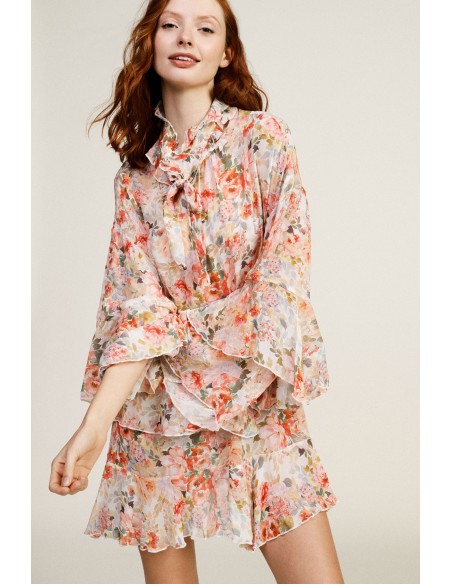 Korte jurk met ruches en bloemenprint Dixie