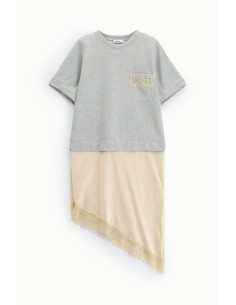Dixie midi-jurk met korte mouwen en asymmetrische zoom 2