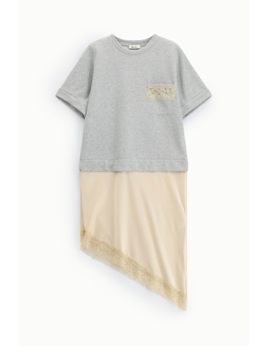 Dixie midi-jurk met korte mouwen en asymmetrische zoom