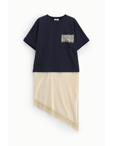 Dixie midi-jurk met korte mouwen en asymmetrische zoom