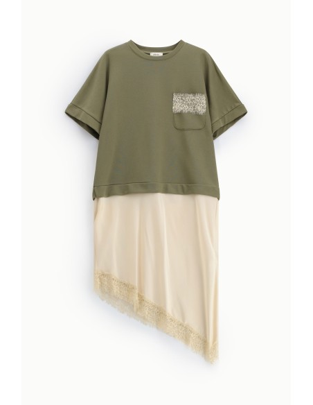 Dixie midi-jurk met korte mouwen en asymmetrische zoom