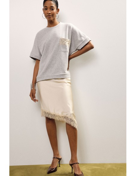 Dixie midi-jurk met korte mouwen en asymmetrische zoom