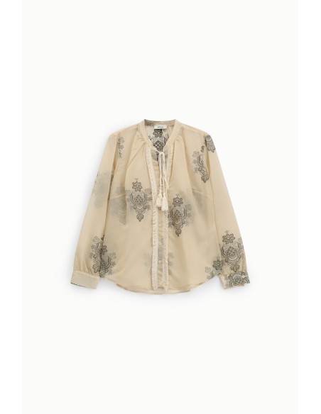 Dixie-shirt met bloemenborduursels en lange mouwen