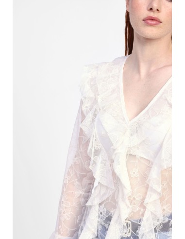 Dixie-blouse met volant en lange mouwen