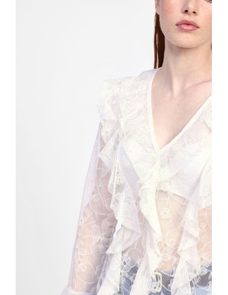 Dixie-blouse met volant en lange mouwen