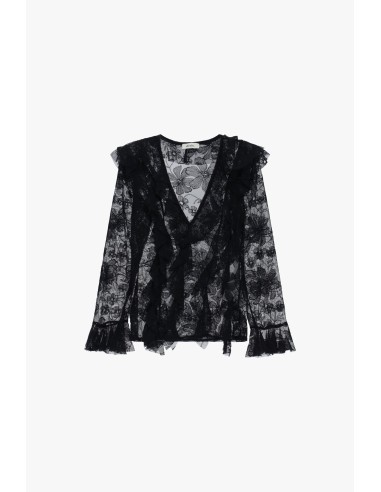 Dixie-blouse met volant en lange mouwen