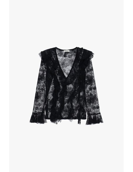 Dixie-blouse met volant en lange mouwen