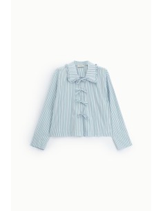 Gestreepte blouse met strikken en volantkraag Dixie