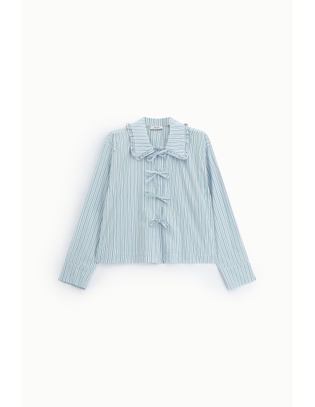 Gestreepte blouse met strikken en volantkraag Dixie