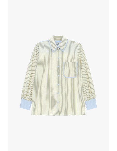 Gestreepte blouse met borstzak en contrasterende manchetten Dixie