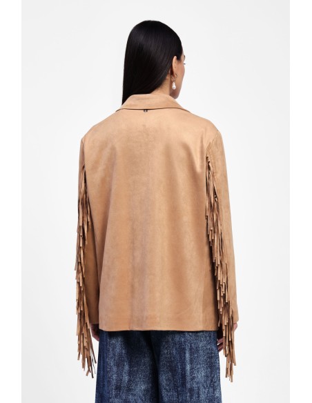 Suède-look blazer met franjes en knopen Dixie