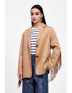Suède-look blazer met franjes en knopen Dixie