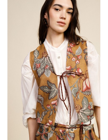 Bedrukt vest met decoratieve strikbandjes aan de voorkant Dixie