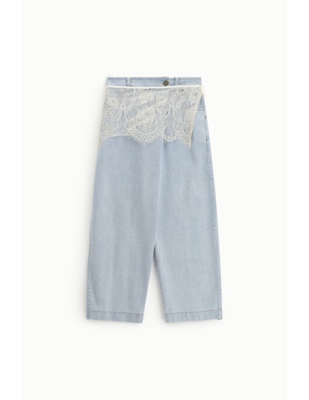 Dixie jeans met wijde pijpen en kanten detail
