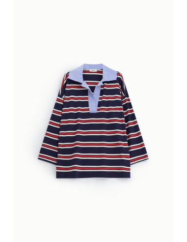 Dixie T-shirt met strepen, wijde hals en lange mouwen