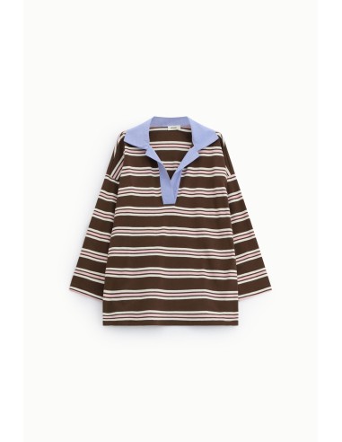 Dixie T-shirt met strepen, wijde hals en lange mouwen