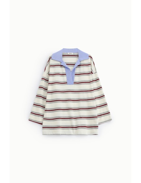 Dixie T-shirt met strepen, wijde hals en lange mouwen
