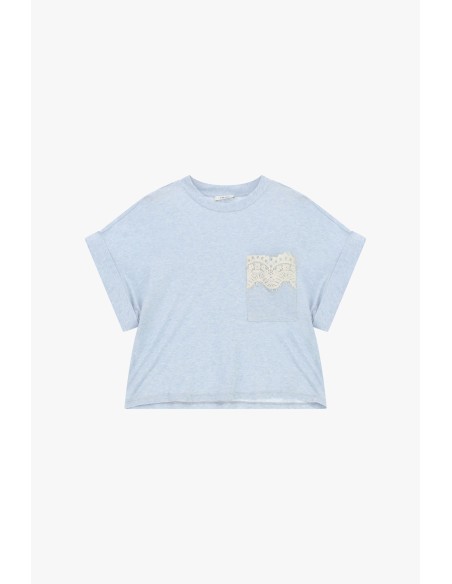 Dixie T-shirt met korte mouwen, borstzakje en kanten detail