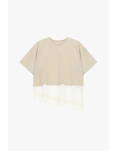 T-shirt met asymmetrische onderkant en kanten detail Dixie