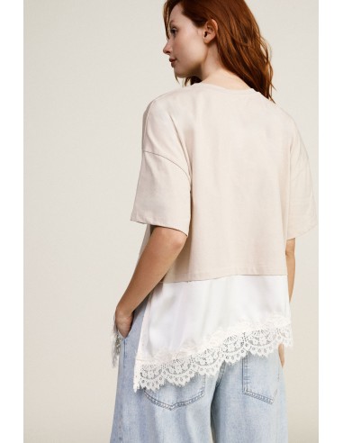 T-shirt met asymmetrische onderkant en kanten detail Dixie