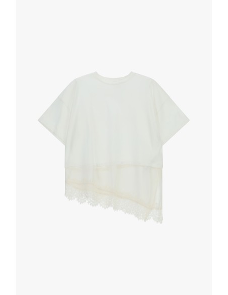 T-shirt met asymmetrische onderkant en kanten detail Dixie
