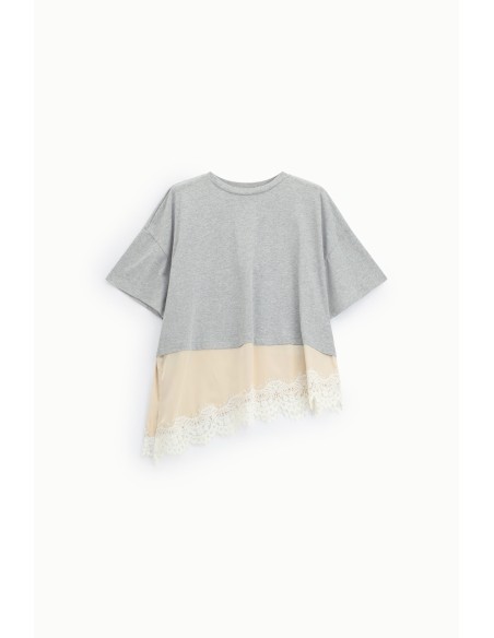 T-shirt met asymmetrische onderkant en kanten detail Dixie
