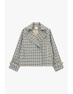 Dixie dubbelrijige geruite jas-blouse met lange mouwen 2