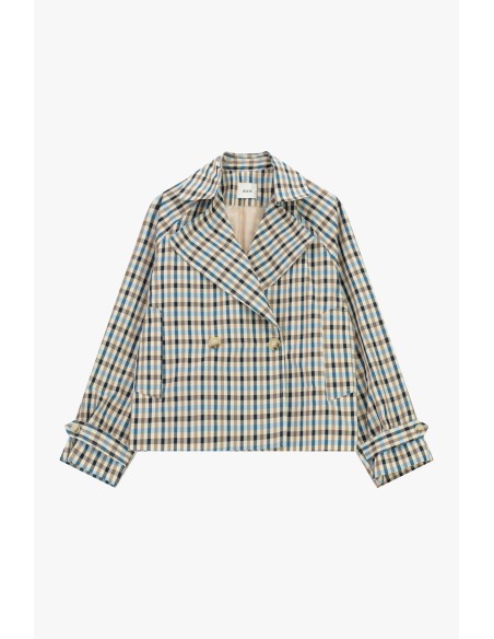 Dixie dubbelrijige geruite jas-blouse met lange mouwen