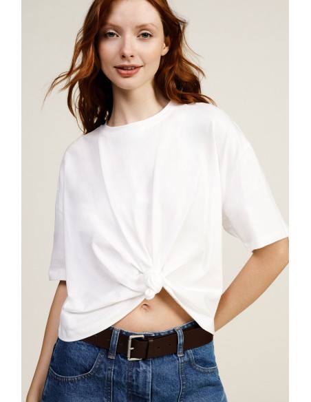 Dixie T-shirt met korte mouwen en centrale knoop