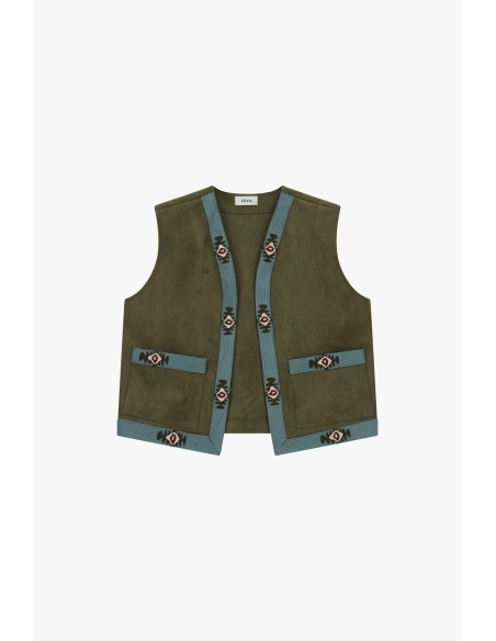 Dixie-vest met geborduurde biezen en zakken aan de voorkant