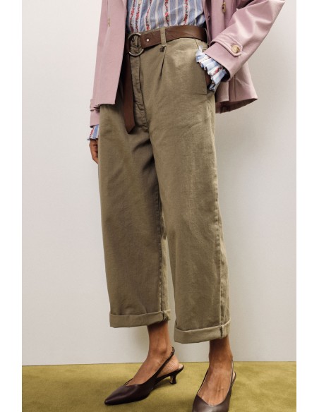 Dixie Palazzo-broek met riem en omslagrand