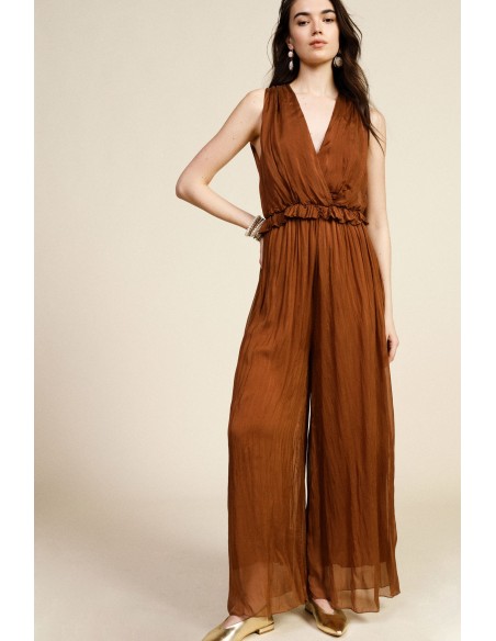 Mouwloze jumpsuit met V-hals en gerimpelde taille Dixie