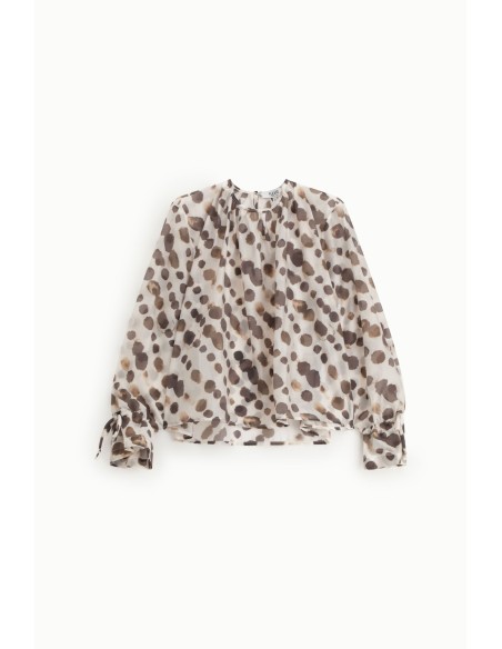 Ruime blouse met stippenprint, lange mouwen met striklinten Please