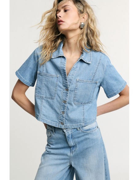 Cropped overhemd met opgestikte zakken en korte mouwen Please