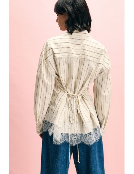 Gestreept shirt met kanten detail aan de onderkant, alstublieft