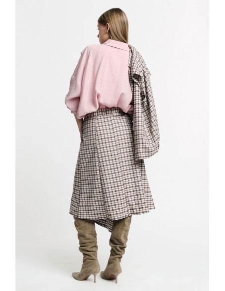 Asymmetrische midi-rok met hoge taille en ruitpatroon, alstublieft