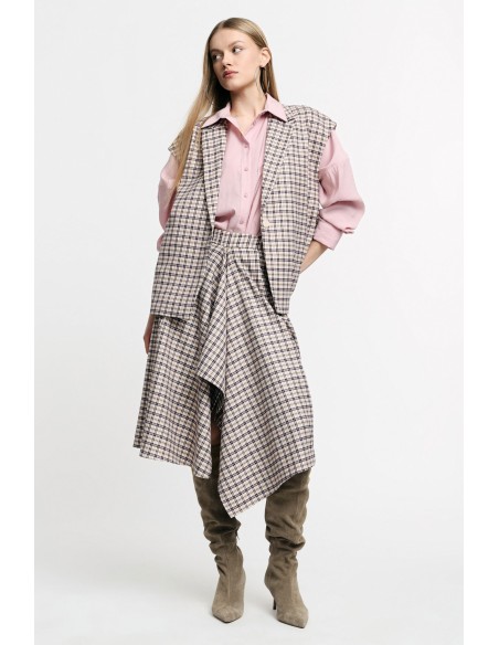 Asymmetrische midi-rok met hoge taille en ruitpatroon, alstublieft
