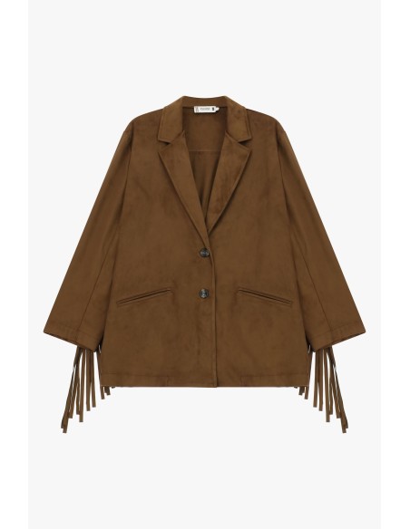 Oversized jas met franjes en zakken aan de voorkant, alstublieft
