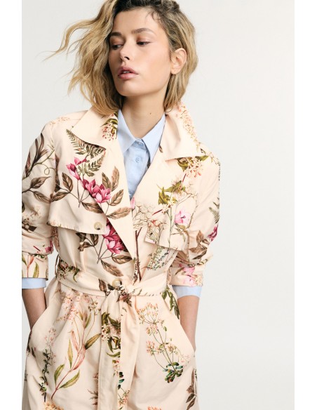 Trenchcoat met bloemenprint, riem en knopen, alstublieft