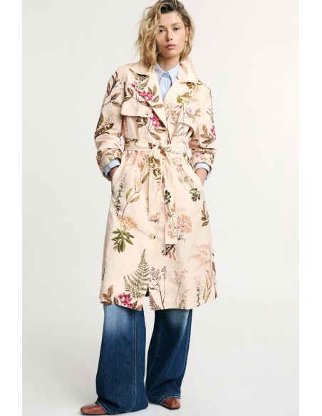 Trenchcoat met bloemenprint, riem en knopen, alstublieft