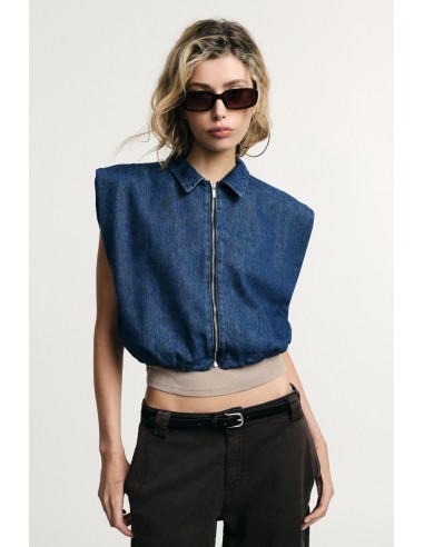 Cropped gilet met rits en klassieke kraag Please