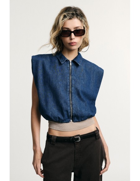 Cropped gilet met rits en klassieke kraag Please