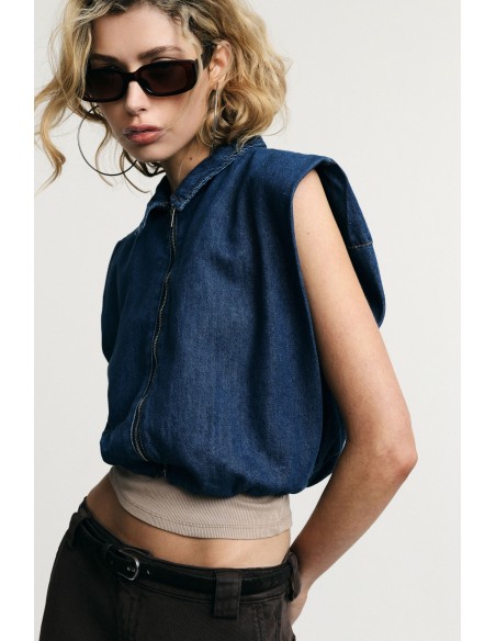 Cropped gilet met rits en klassieke kraag Please