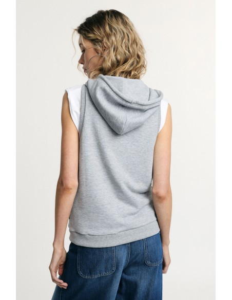 Mouwloze hoodie met ritssluiting aan de voorkant alstublieft