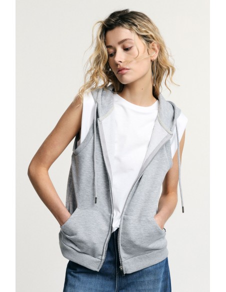 Mouwloze hoodie met ritssluiting aan de voorkant alstublieft