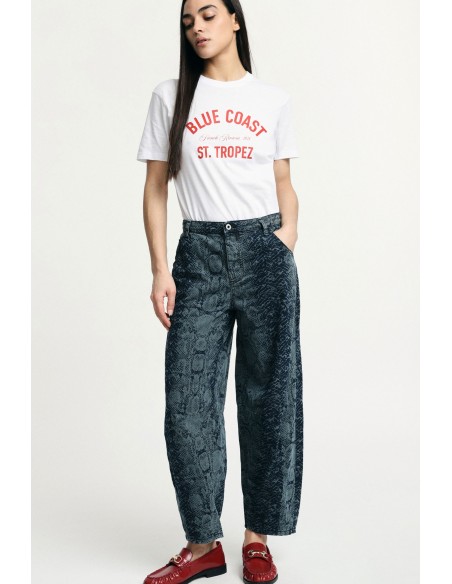 Balloon-jeans met slangenprint en hoge taille alstublieft